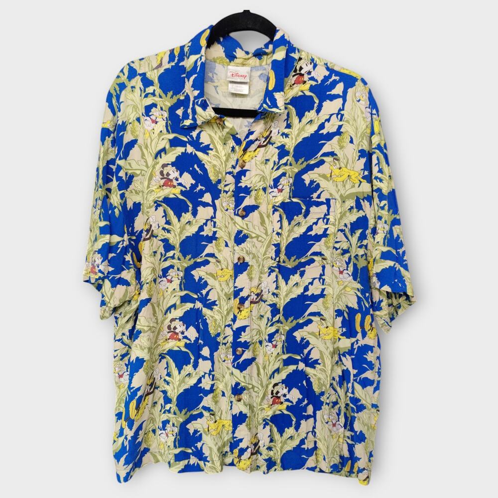 Mens Disney Store Mickey Mouse Donald Duck Goofy Pluto Safari Jungle Shirt Large